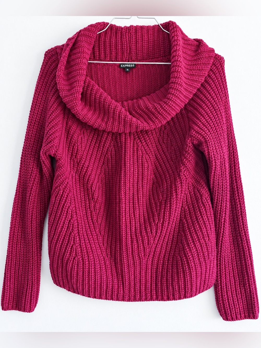 Express Off-the-Shoulder Ribbed Sweater - Burgundy - Picture 2 of 2